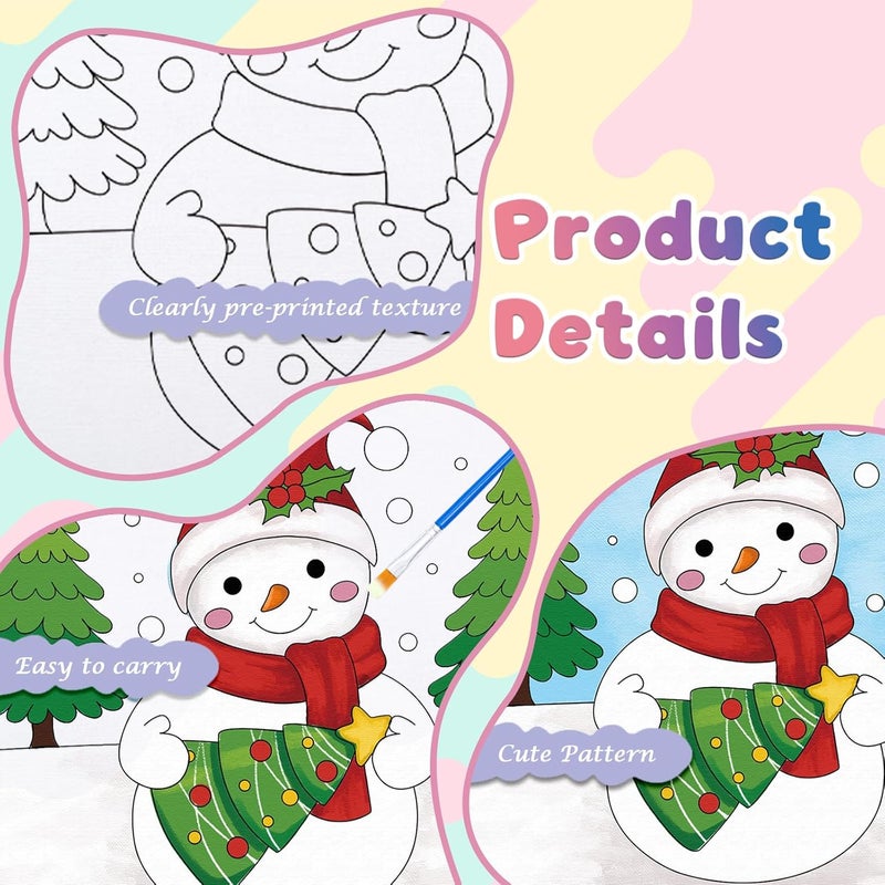 Anseal 12 Packs Pre Drawn Canvas to Paint, 4" X 4" Merry Christmas Happy New Year Pre-Printed Canvas Paint Party, Stretched Outline Painting Boards for Beginners, Party Favor - Image 4
